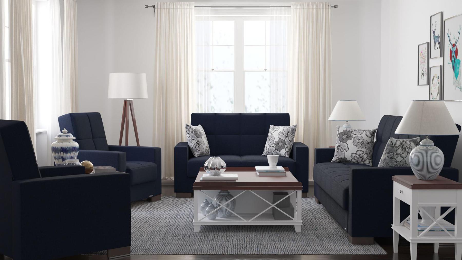 blue fabric sofa set