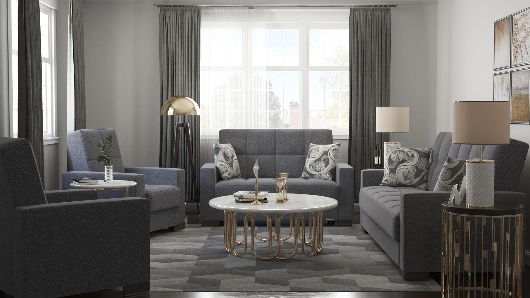 dark grey fabric sofa set