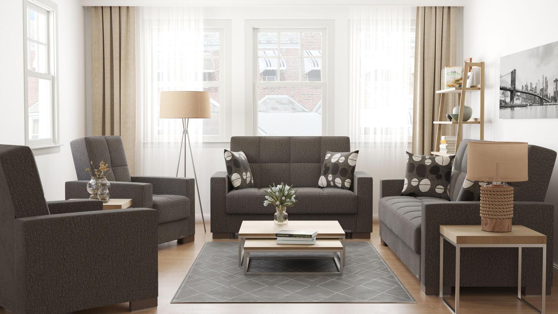 dark grey fabric sofa set