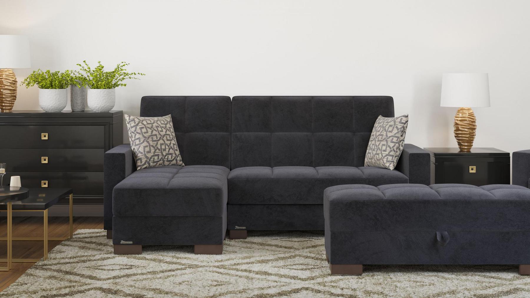 black fabric sofa sectional