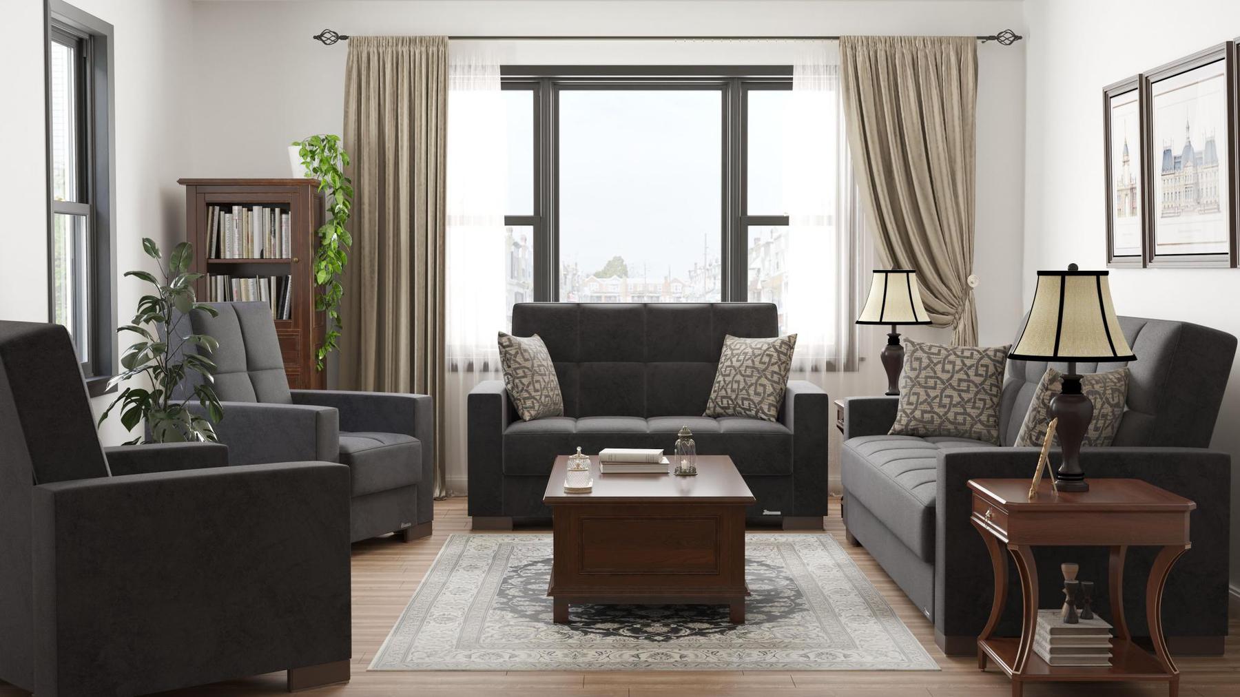 black fabric sofa set