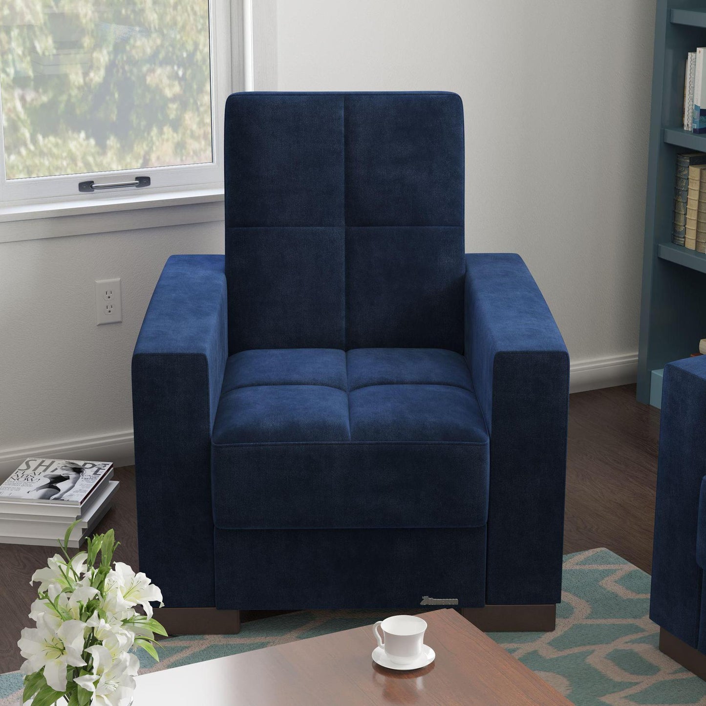 blue fabric chair