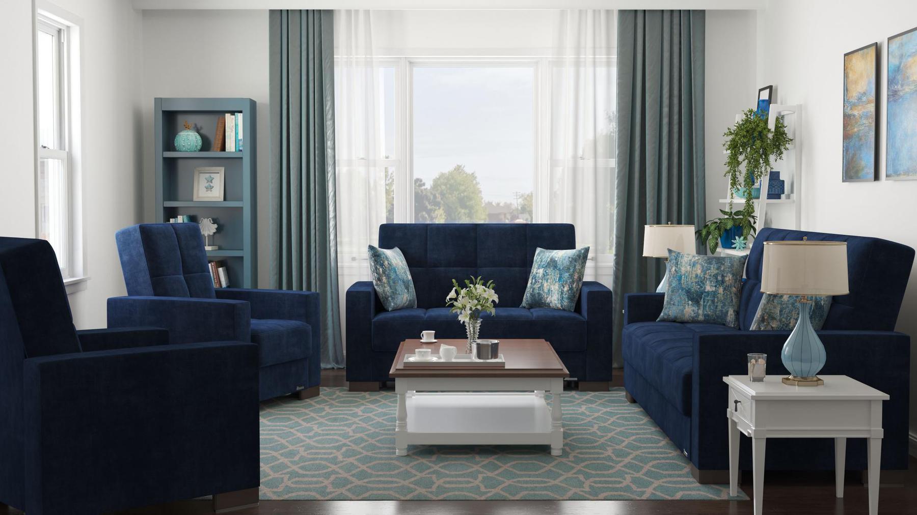 blue fabric sofa set