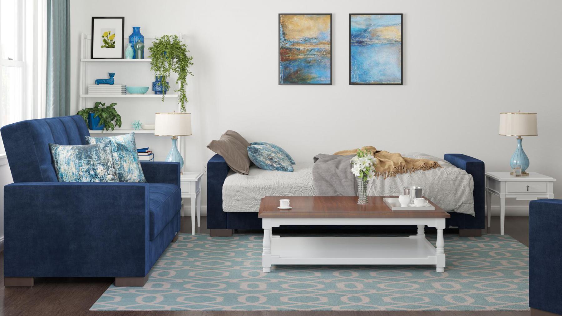 blue fabric sofa set