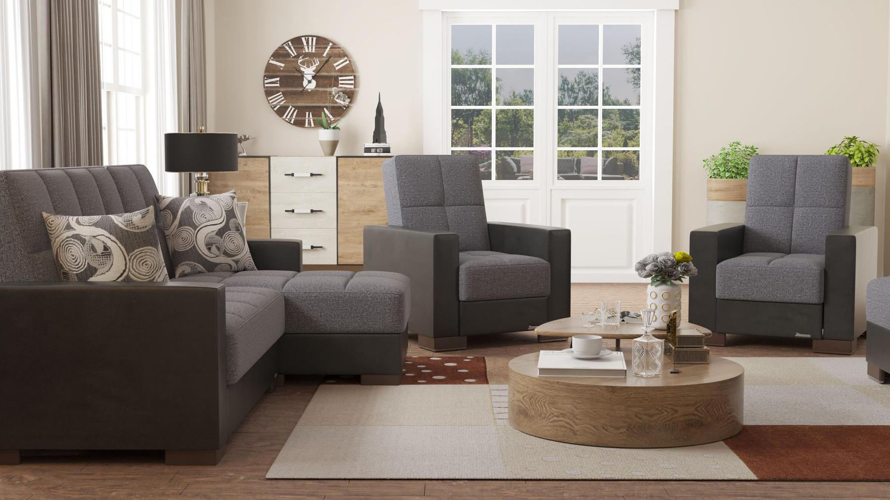 grey fabric sofa set