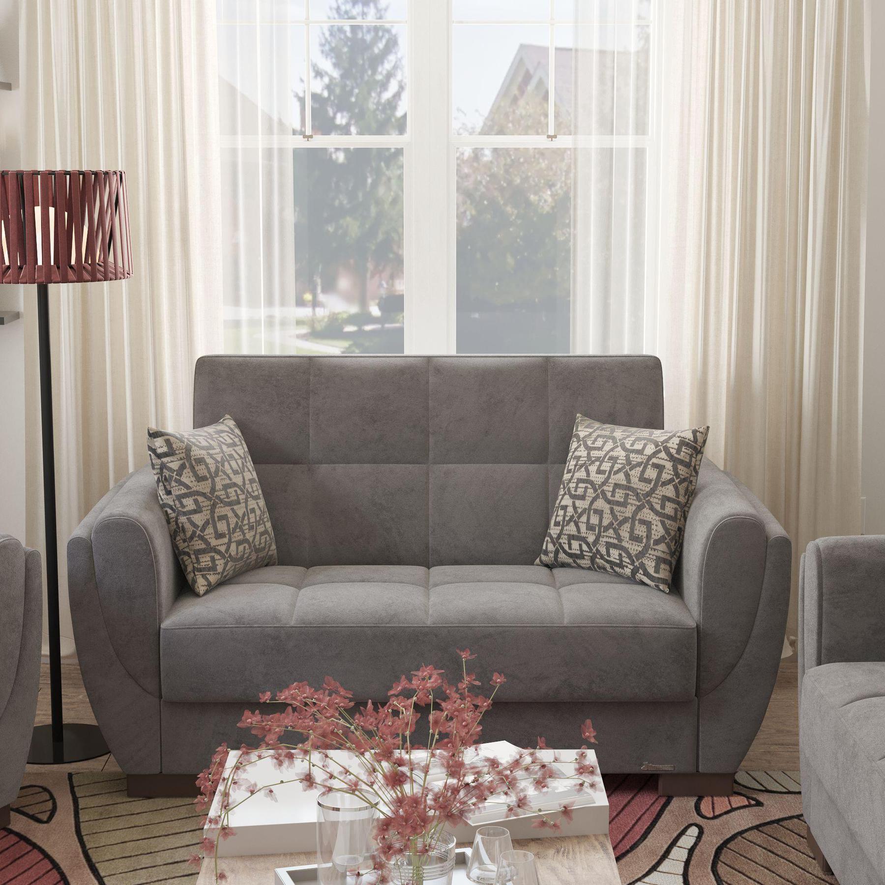 dark grey fabric love seat
