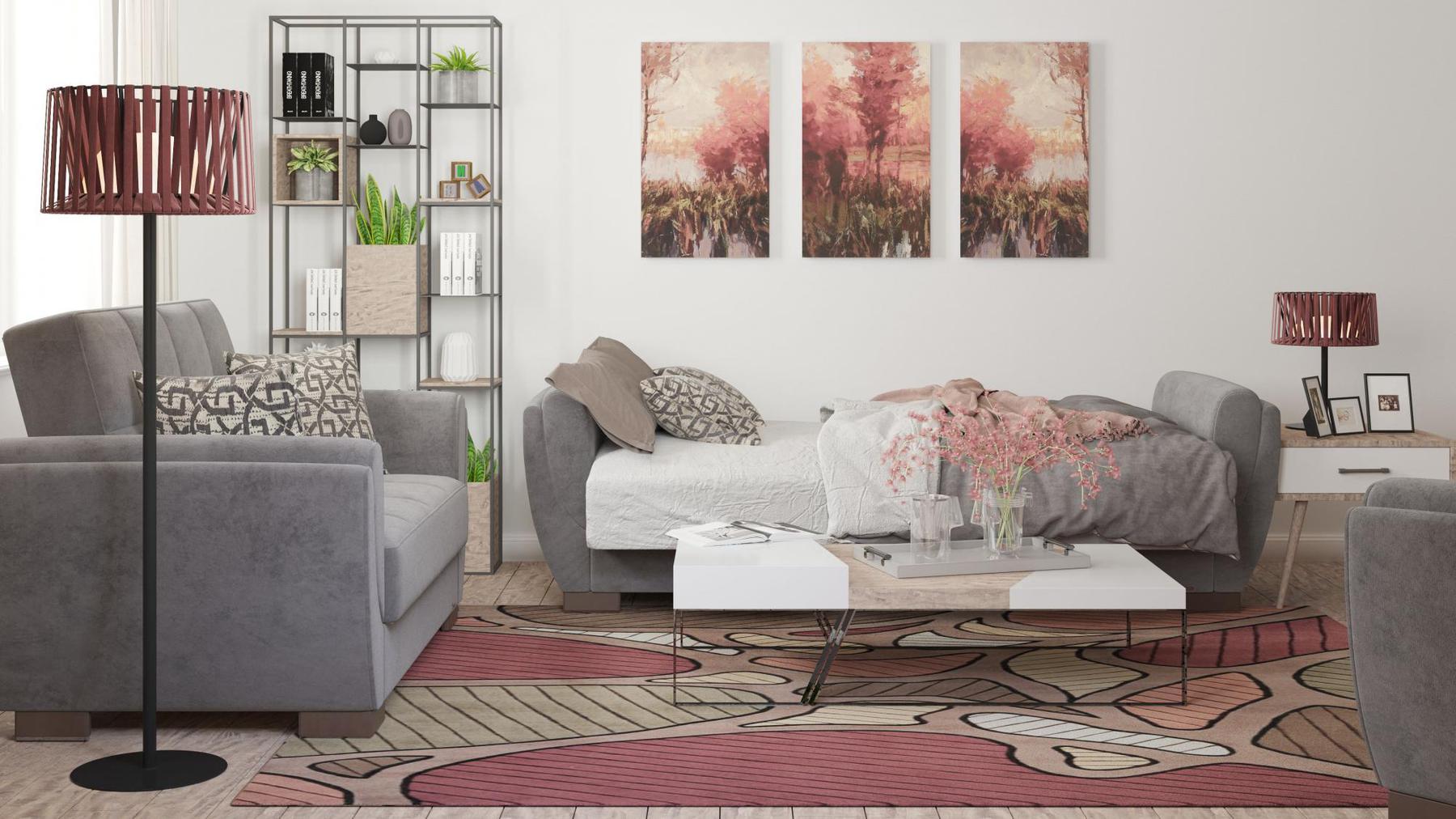 grey fabric sofa bed
