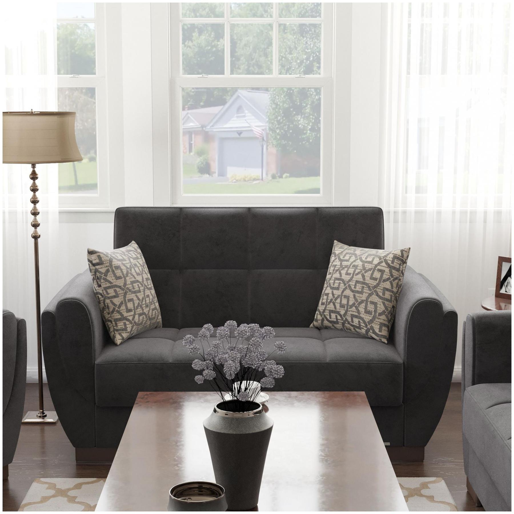 black fabric love seat