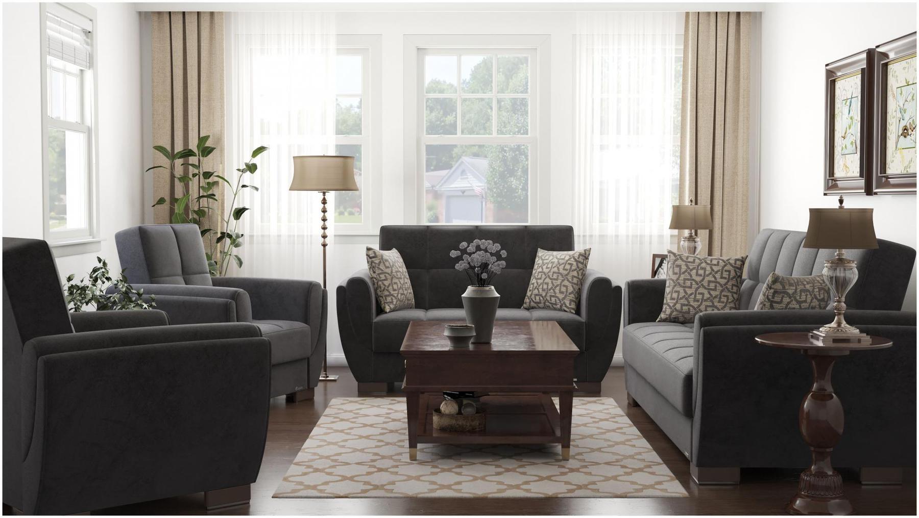 black fabric sofa set