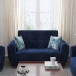 blue fabric love seat
