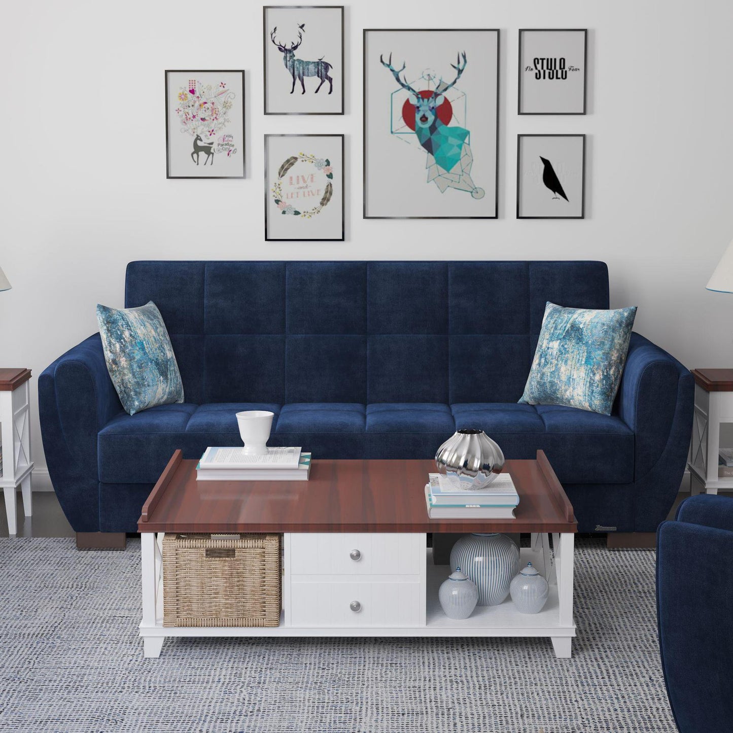 blue fabric sofa