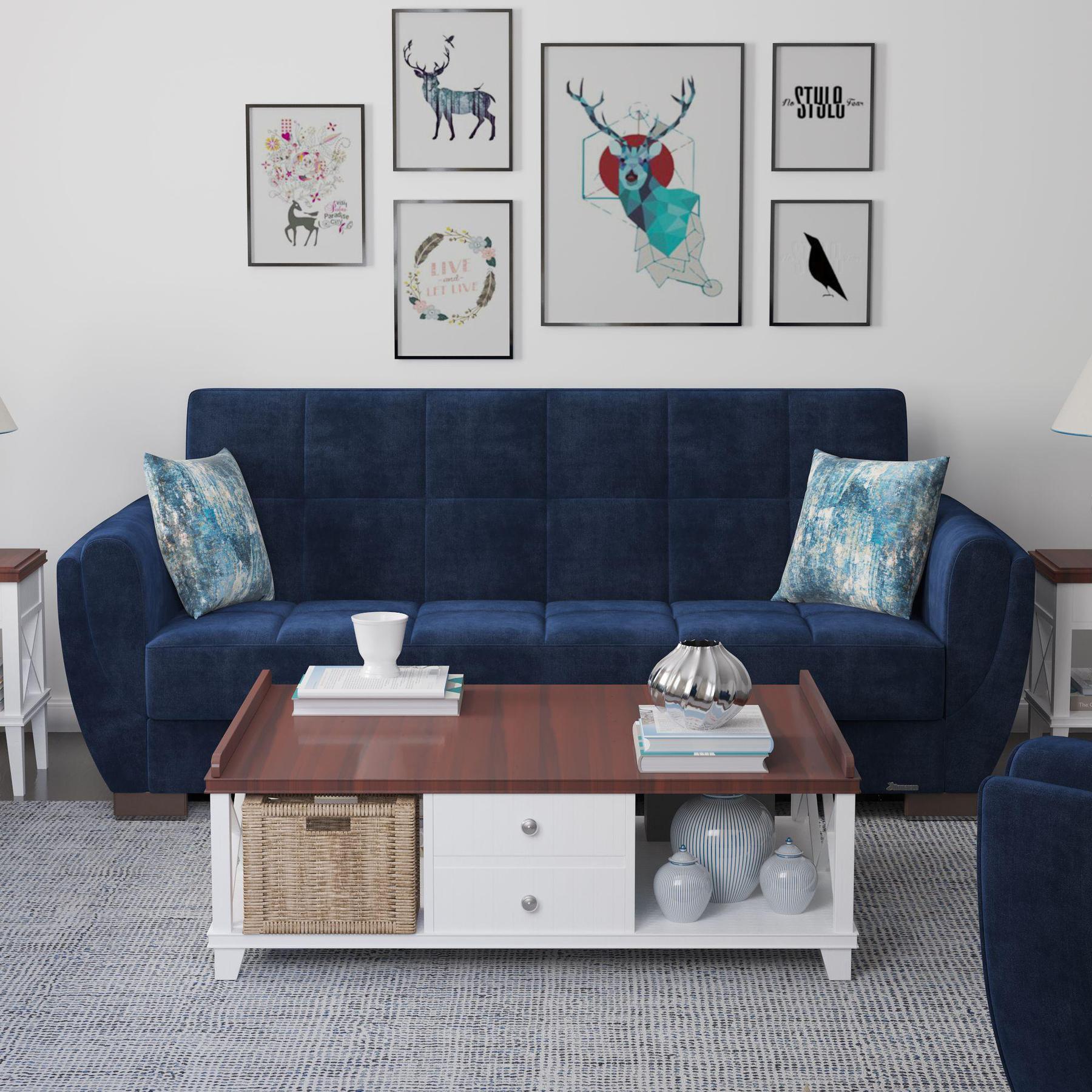 blue fabric sofa