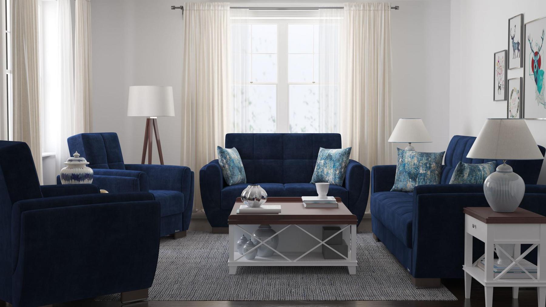 blue fabric sofa set