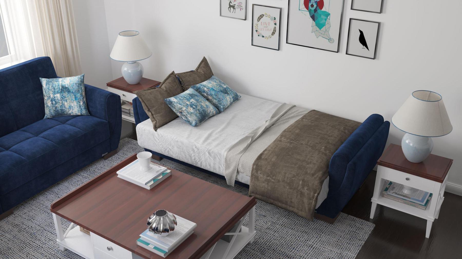 blue fabric sofa bed