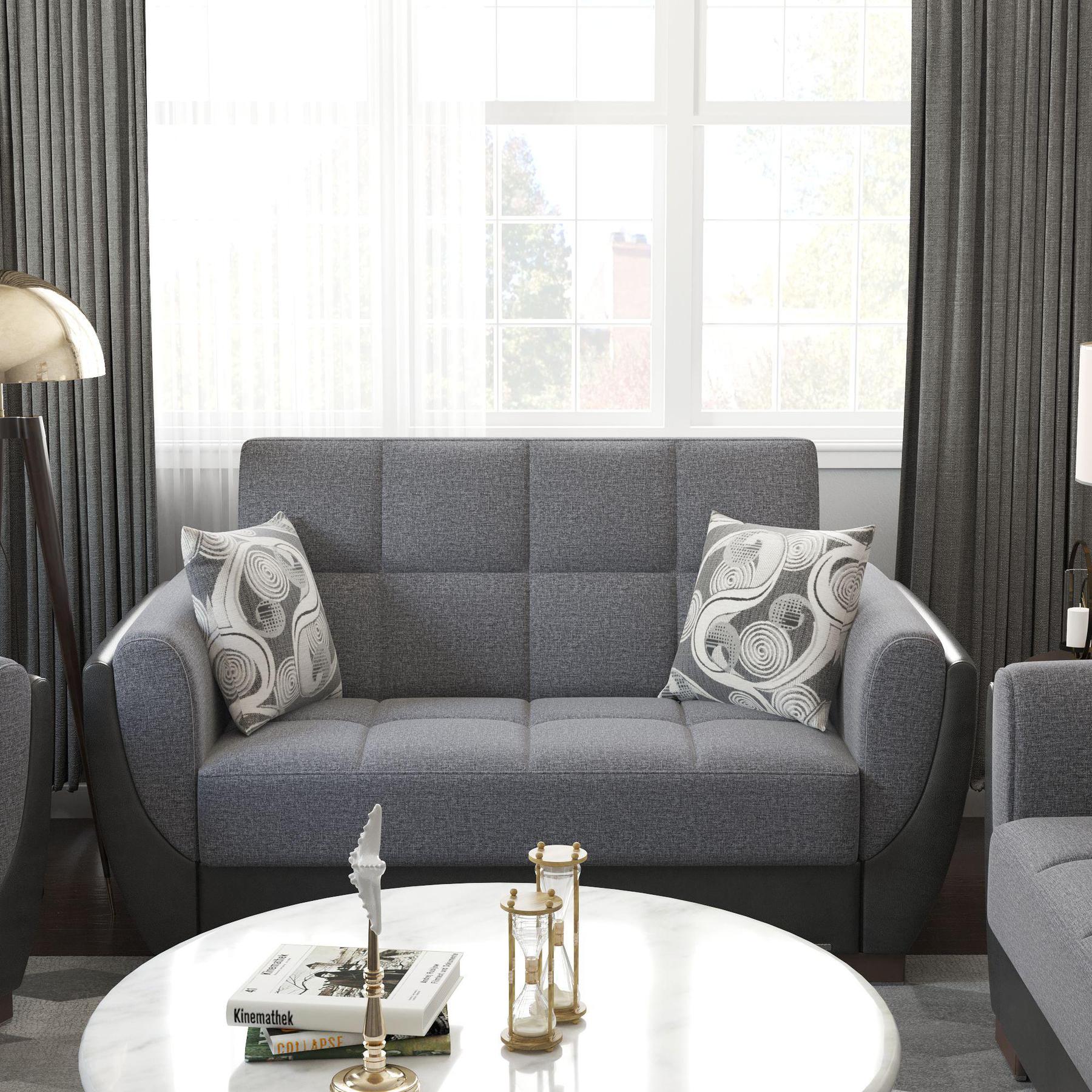 grey fabric love seat