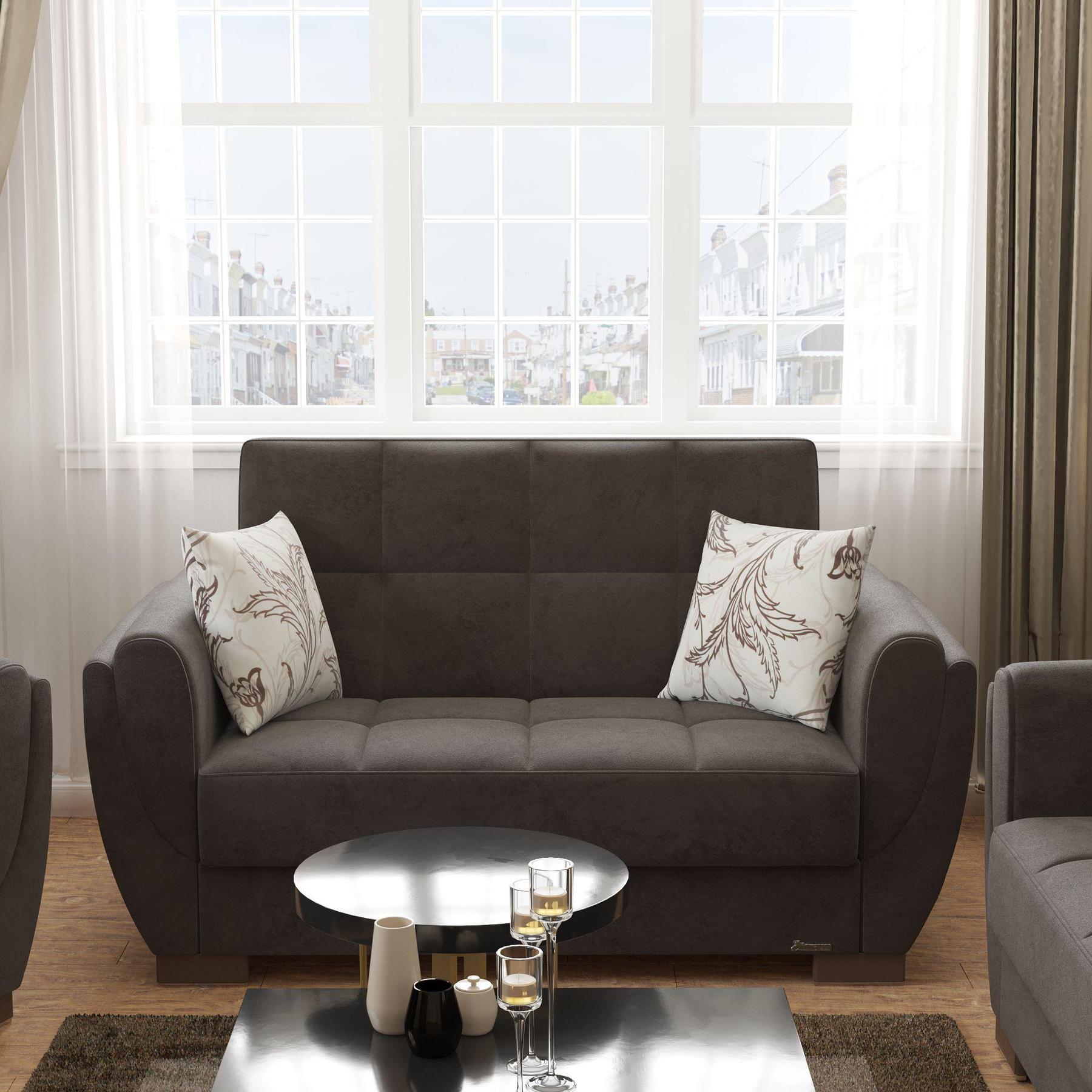 brown fabric love seat