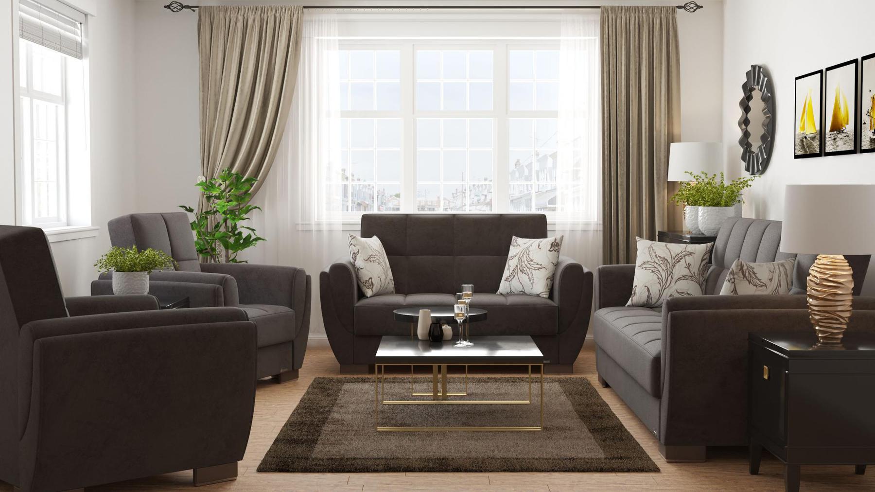 dark grey fabric sofa set