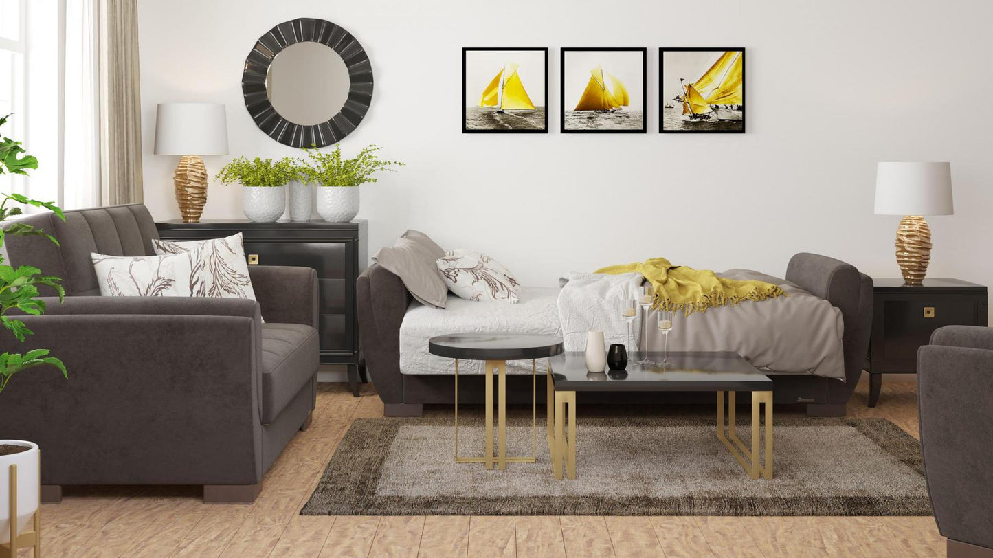 brown fabric sofa bed