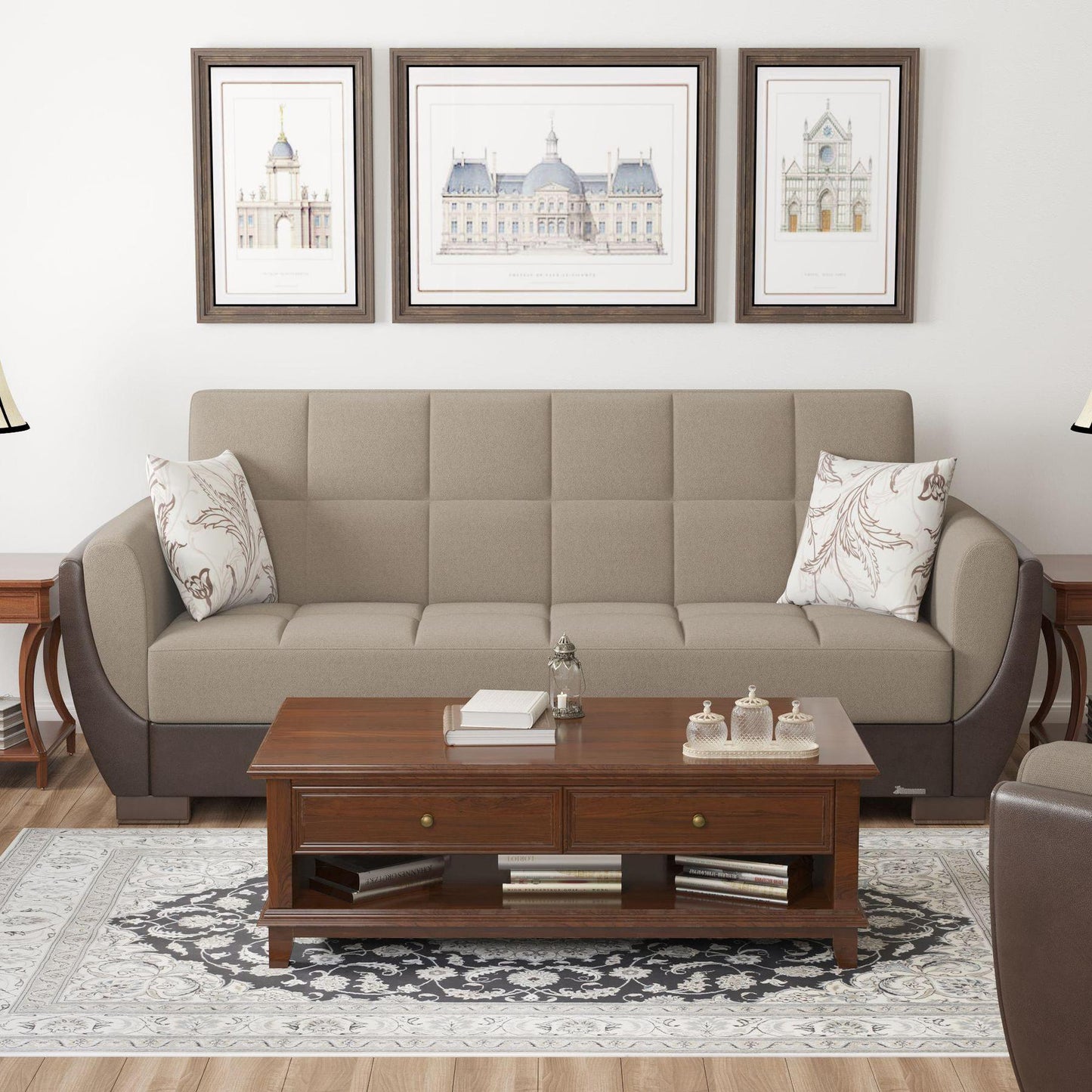 beige fabric sofa