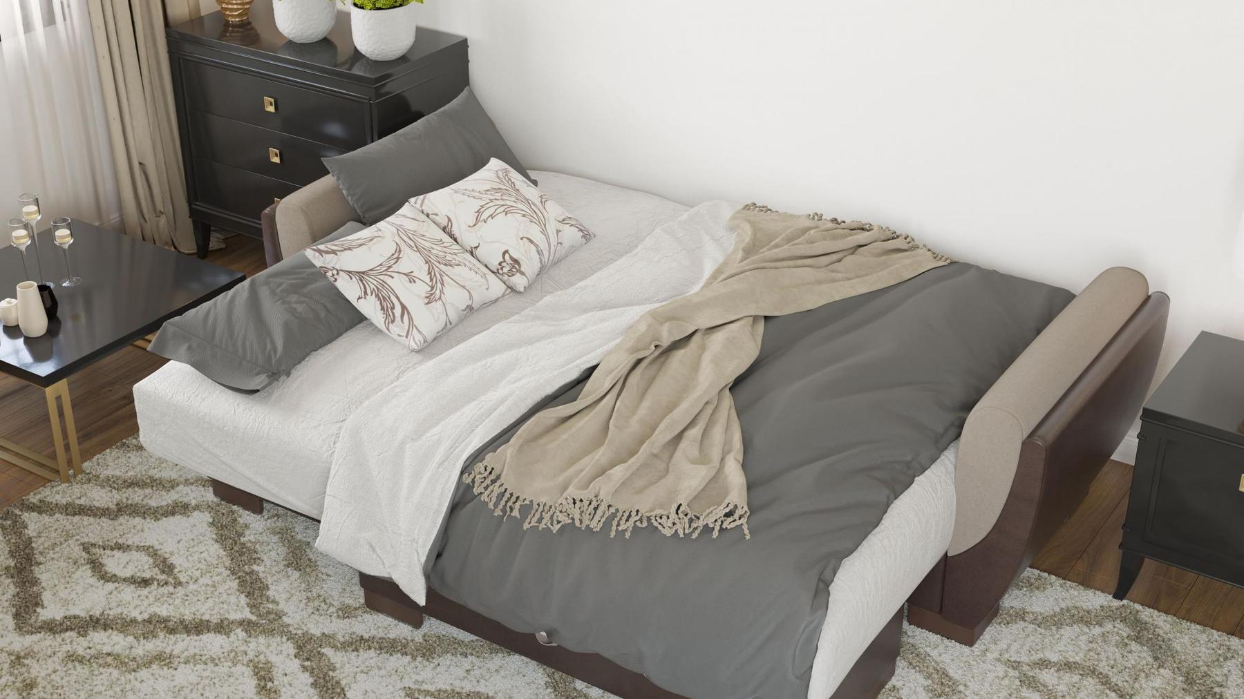 beige fabric sofa cum bed