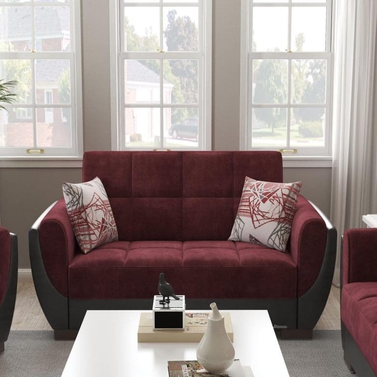 burgundy fabric love seat