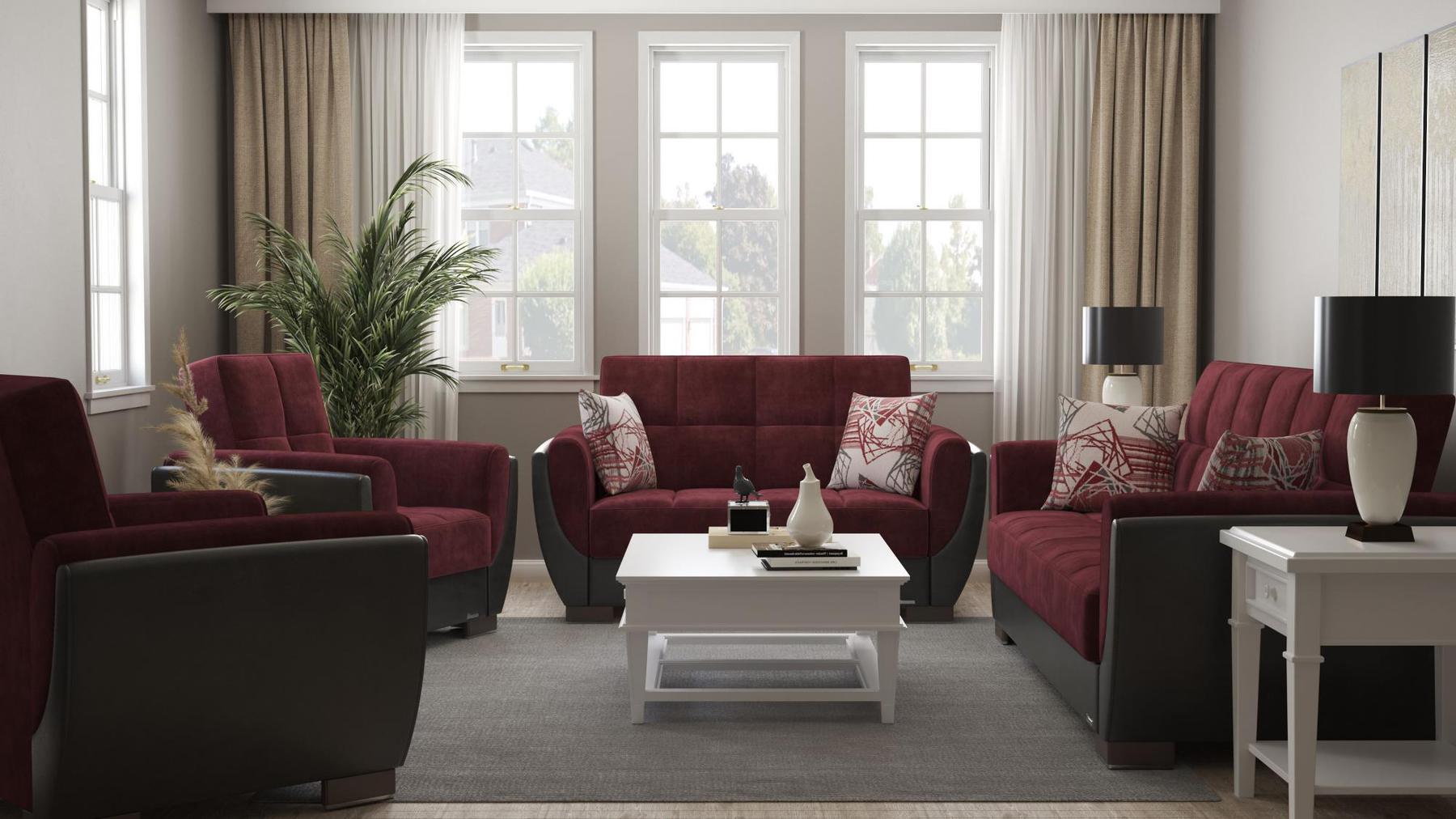 burgundy fabric sofa set