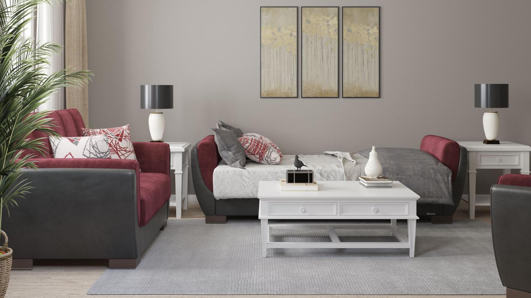 burgundy fabric sofa cum bed