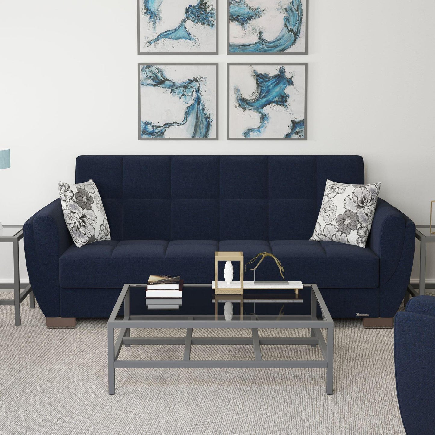 blue fabric sofa