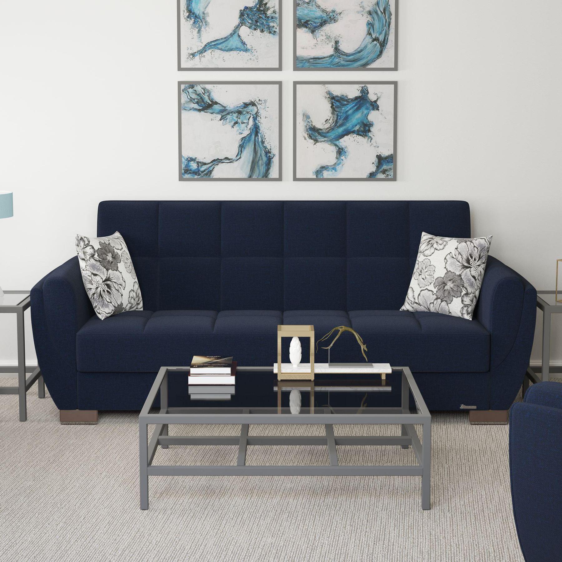 blue fabric sofa