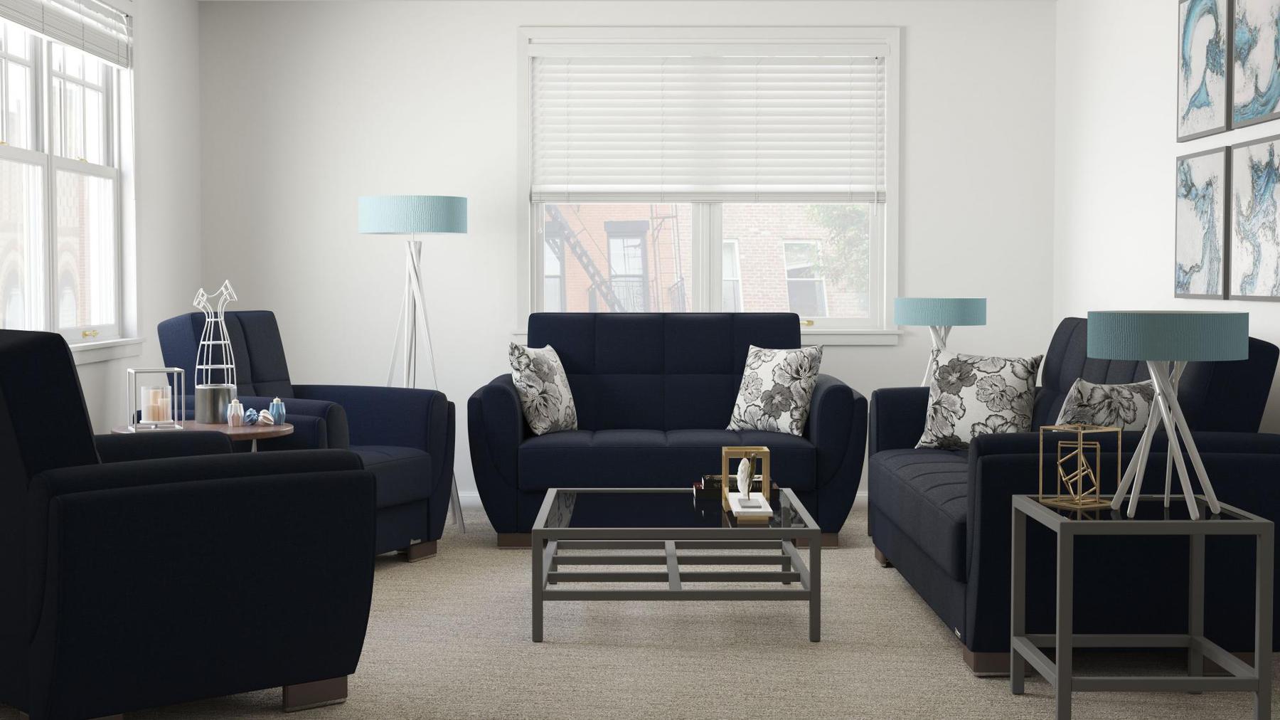 blue fabric sofa set
