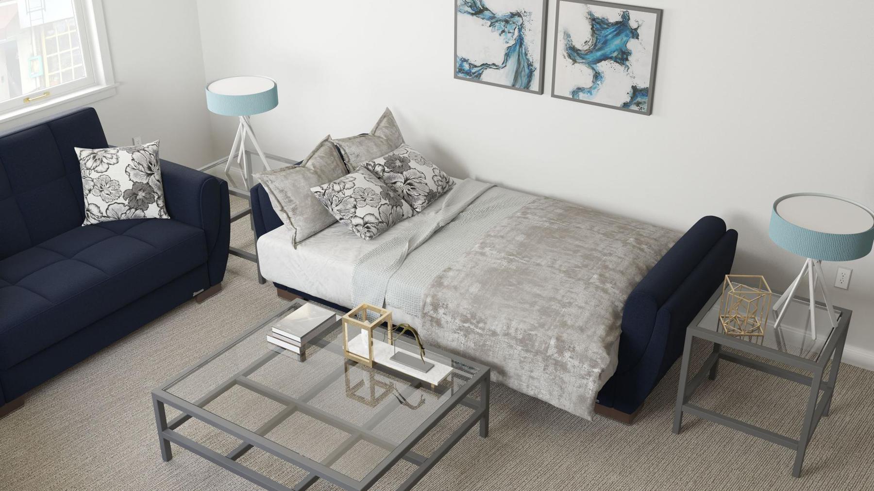 blue fabric sofa bed