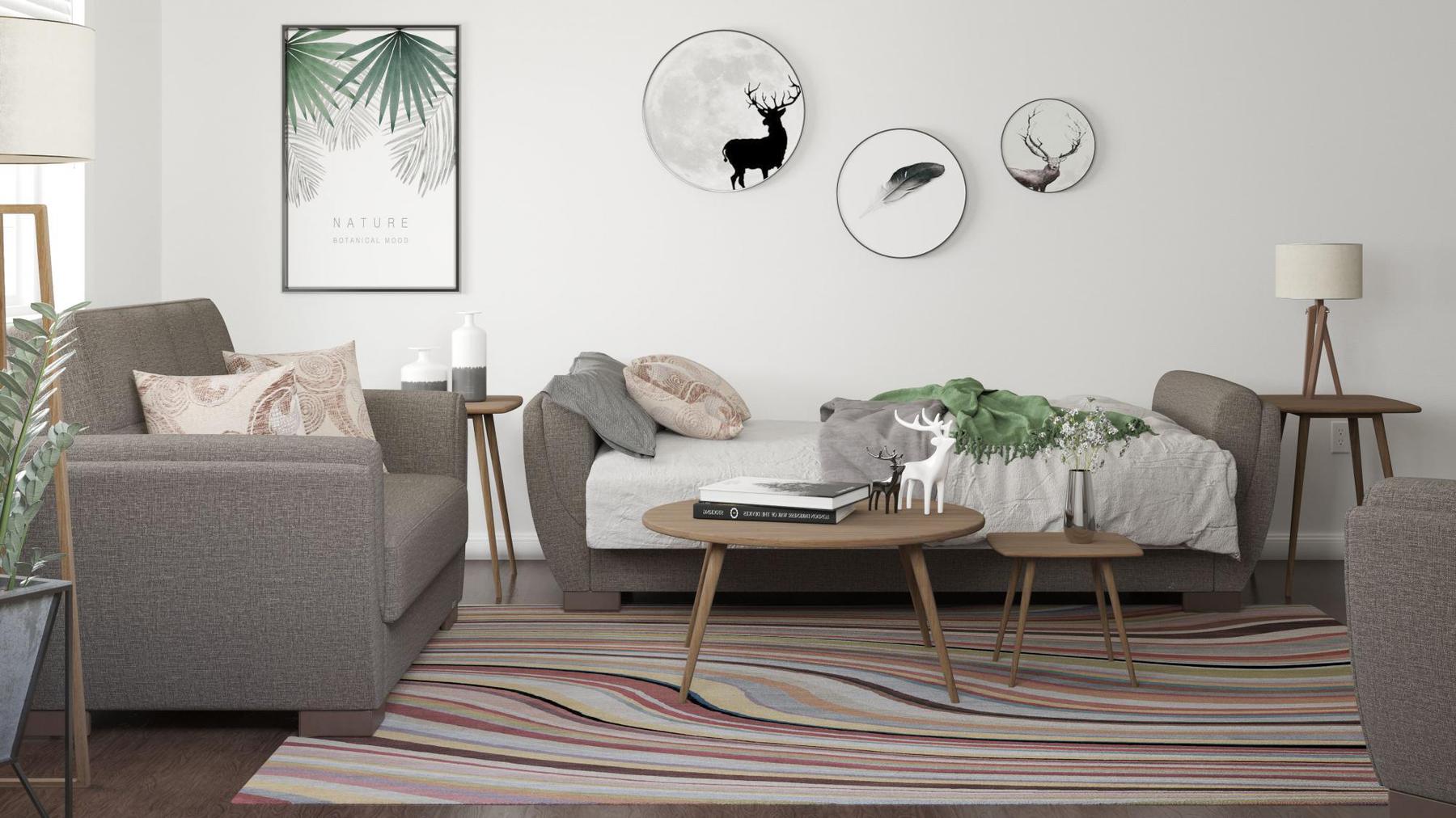 brown fabric sofa bed