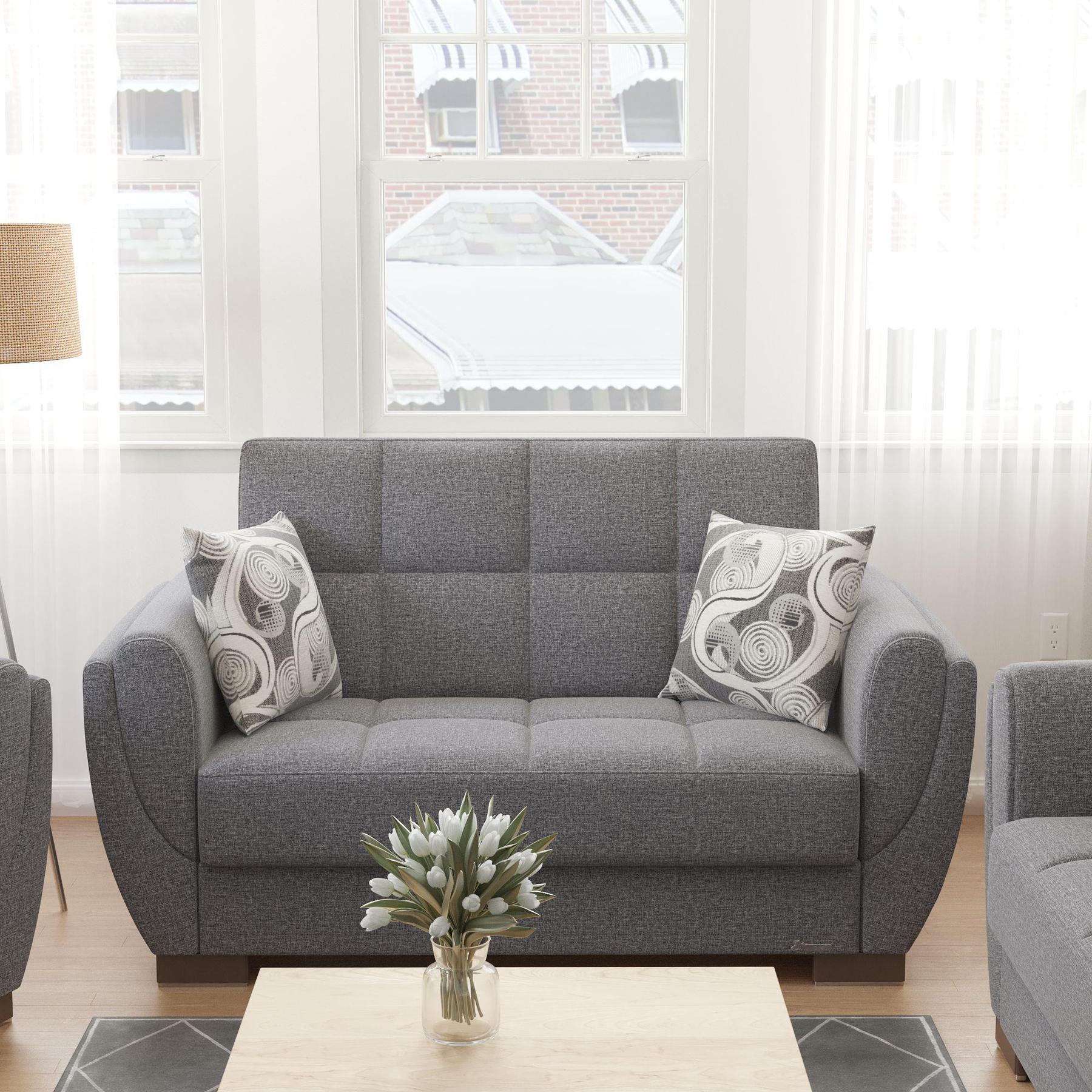 grey fabric love seat