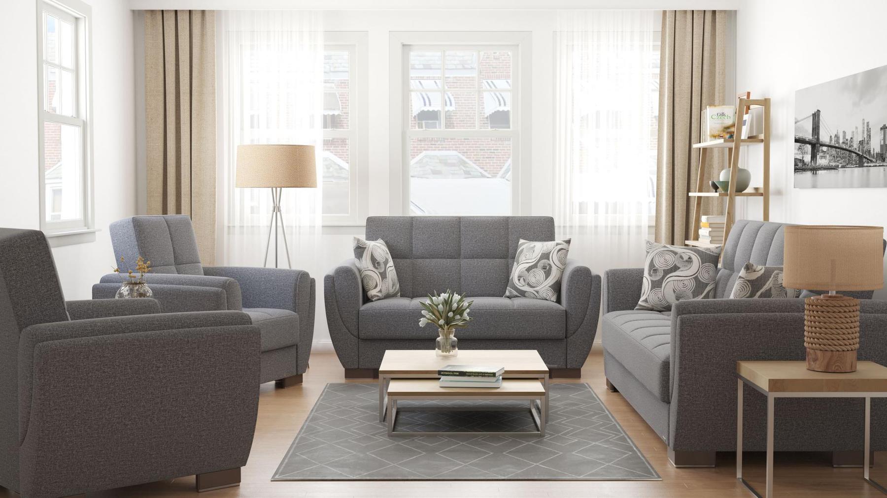 dark grey fabric sofa set