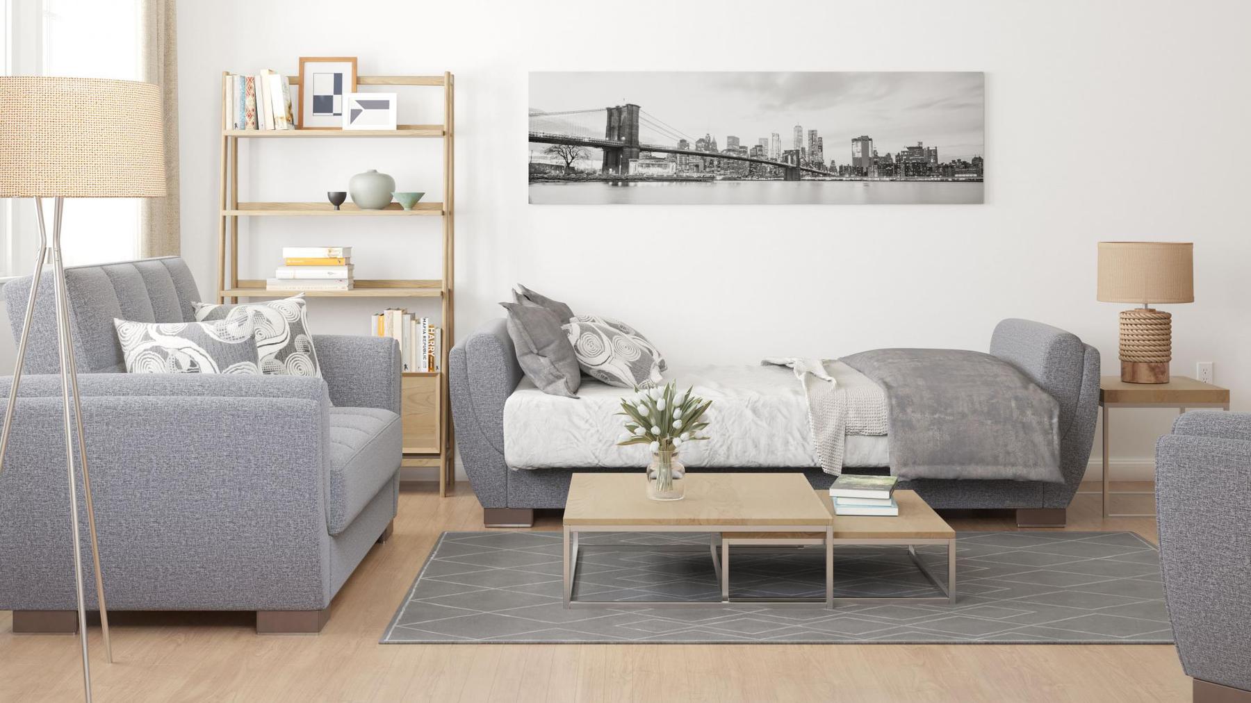 grey fabric sofa bed