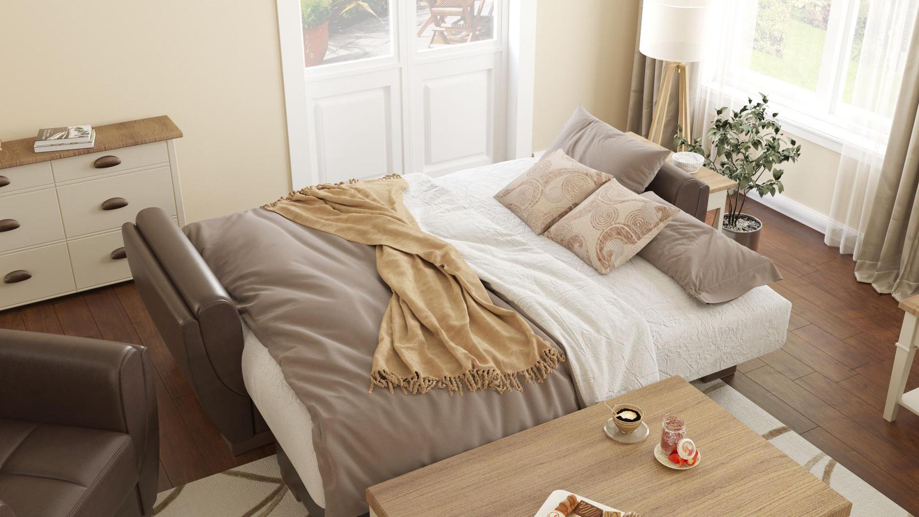 dark brown leather convert bed