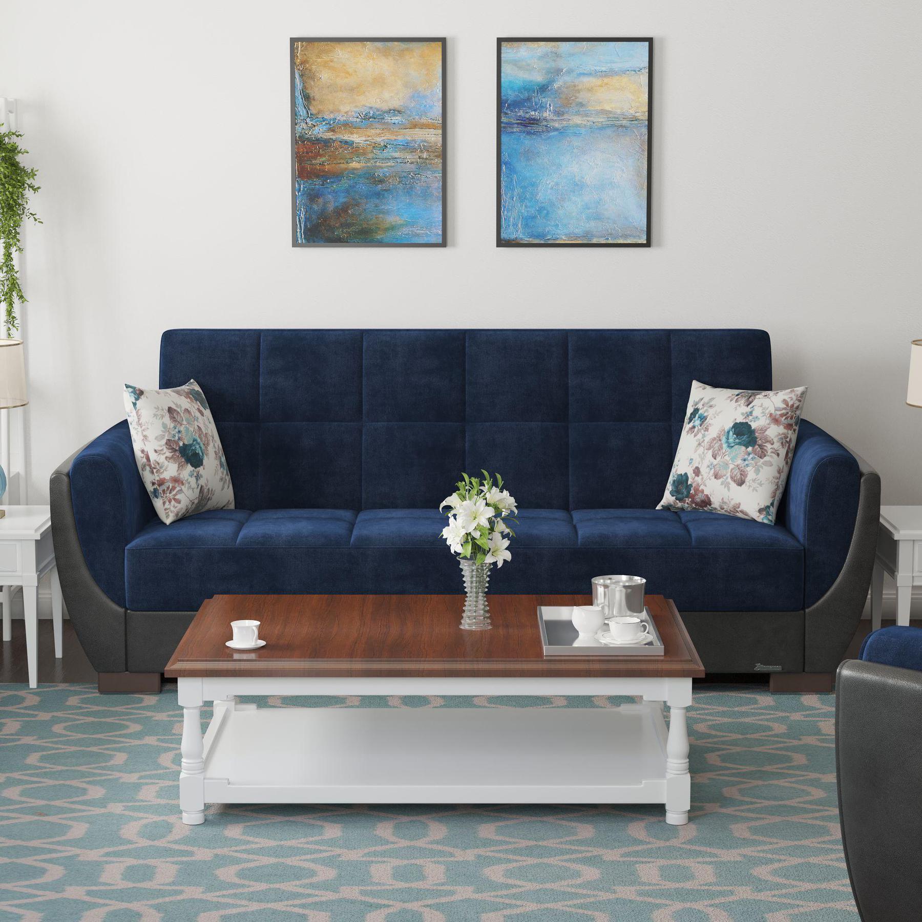 blue fabric sofa 