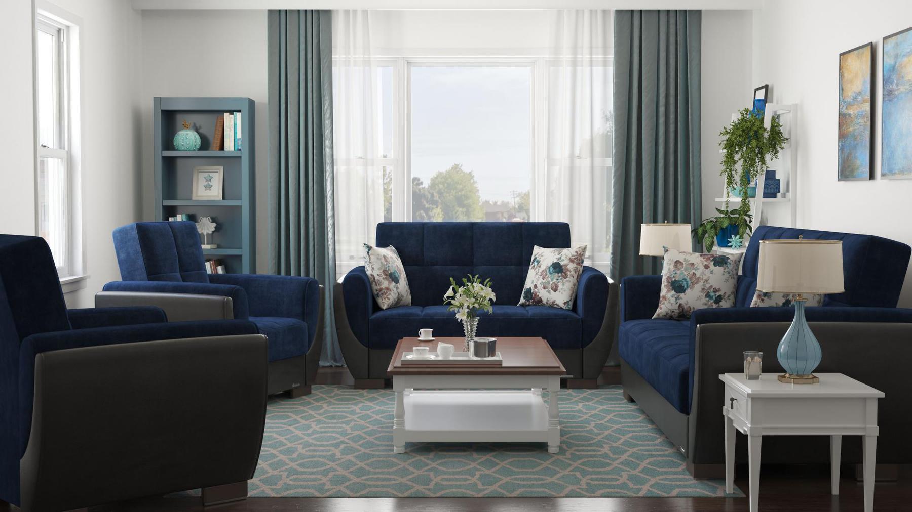 blue fabric sofa set