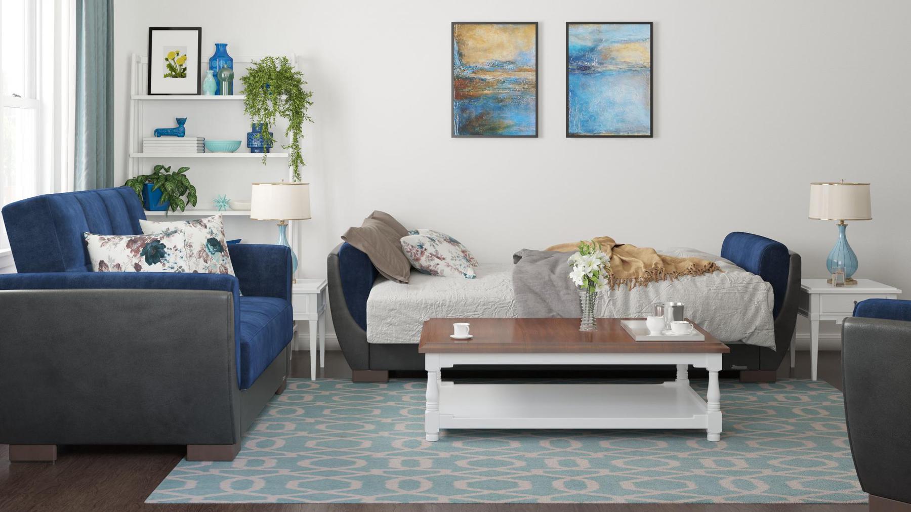 blue fabric sofa cum bed