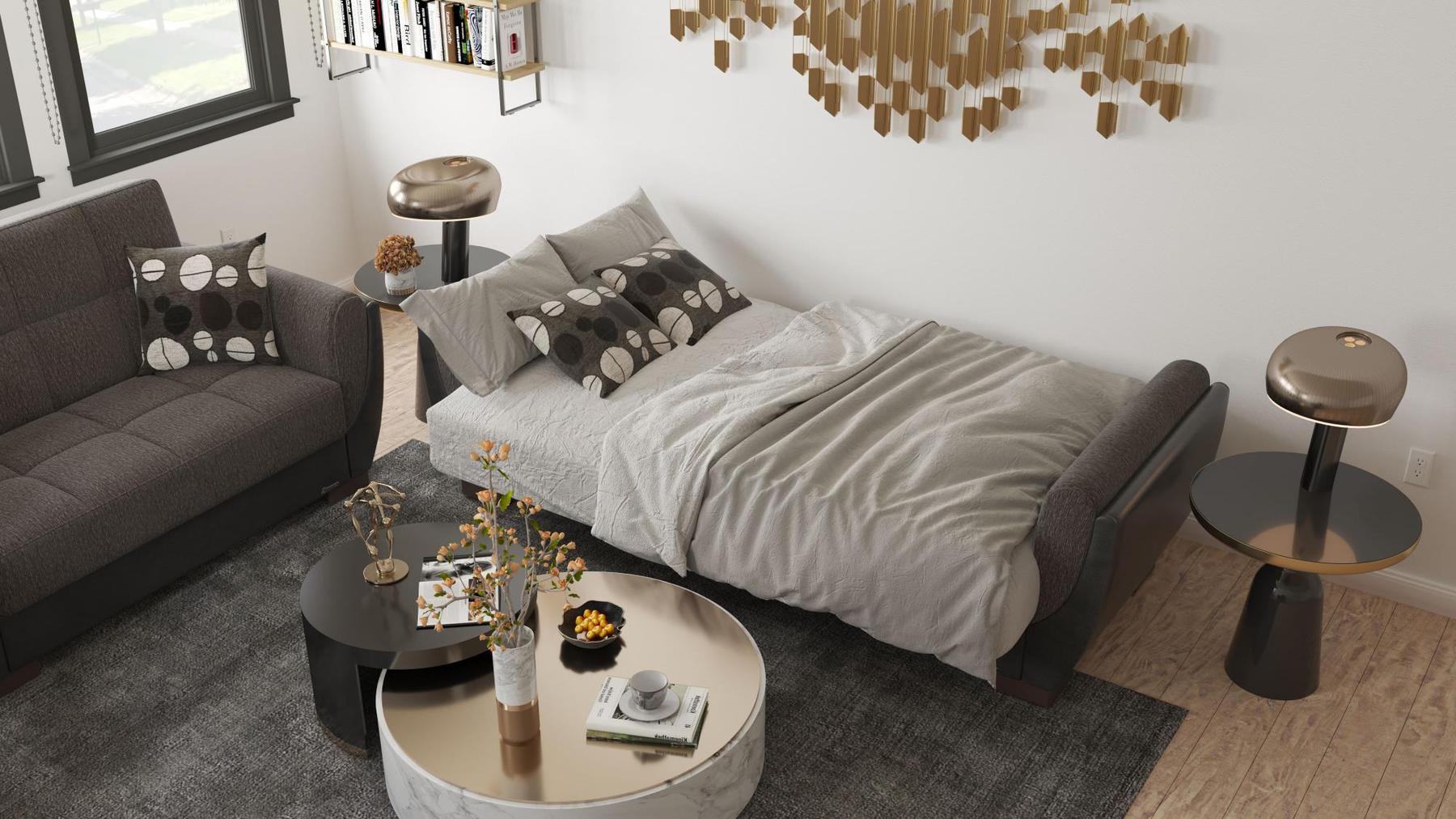 grey fabric sofa cum bed