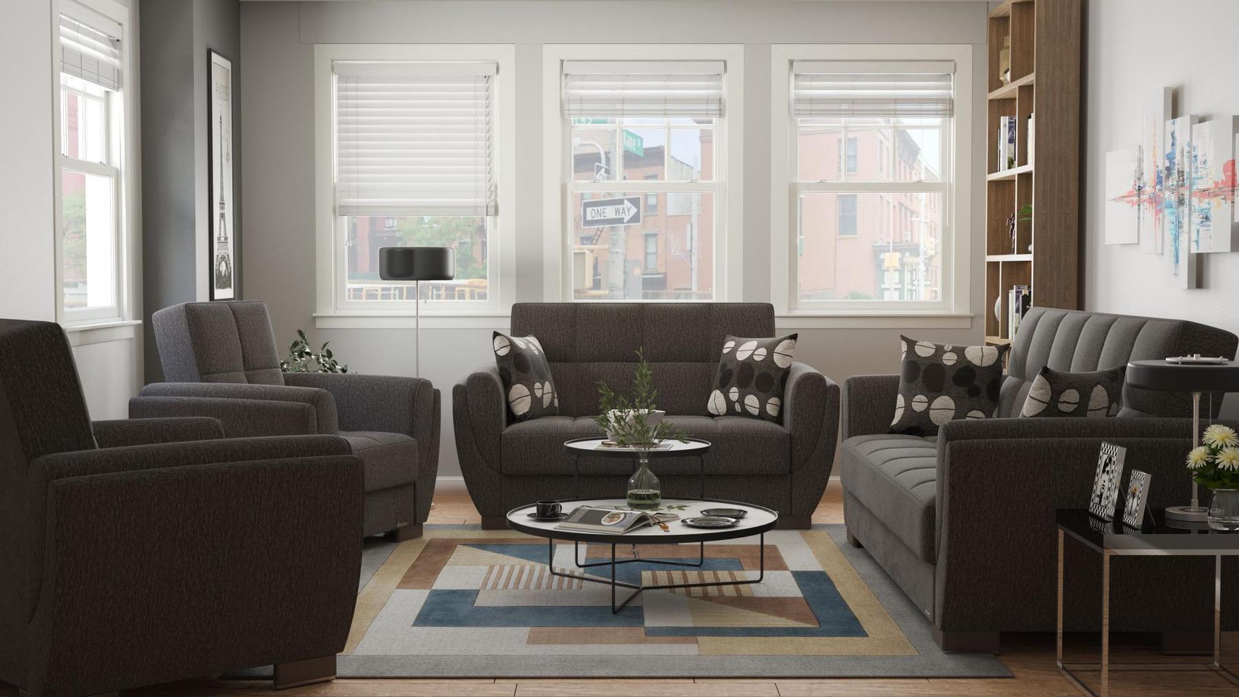 dark grey fabric sofa set