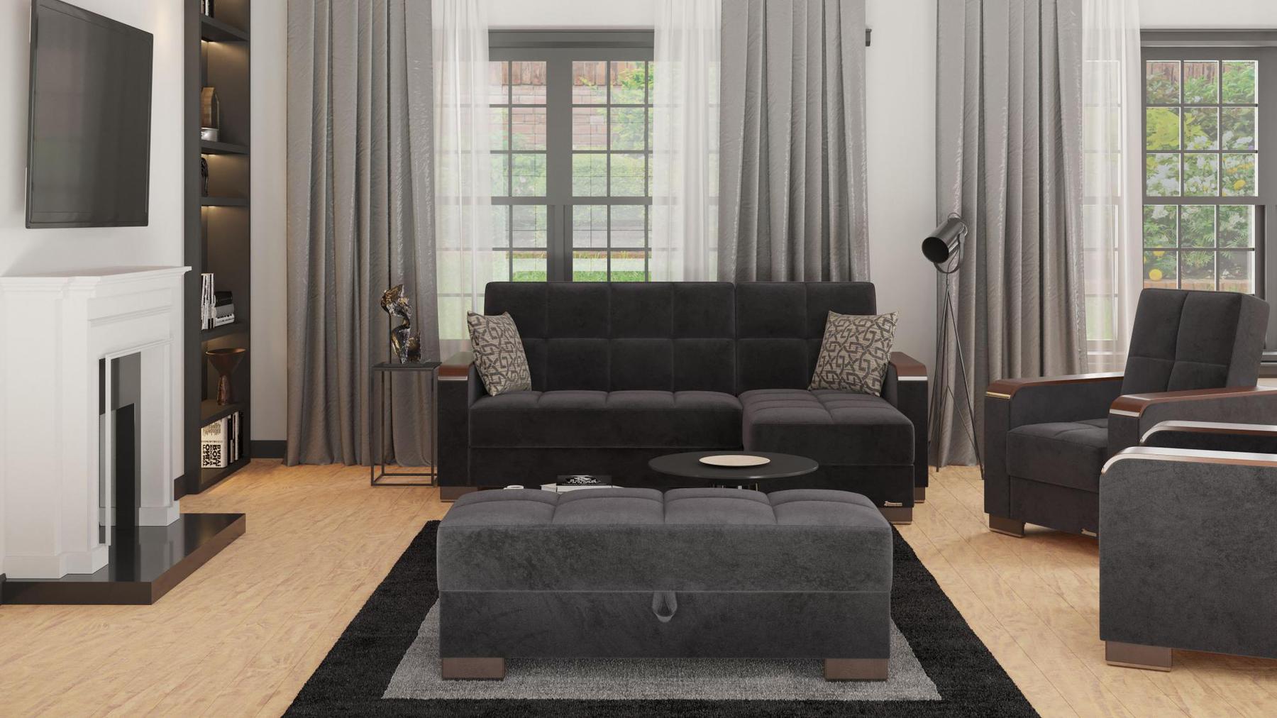 black fabric sofa sectional