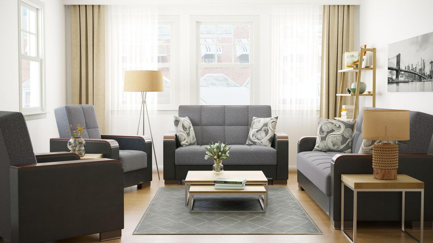 grey fabric sofa set