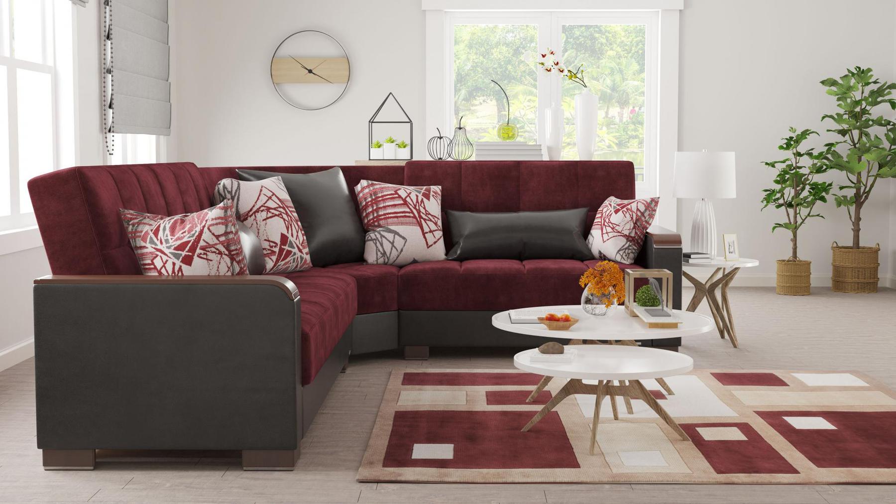 burgundy fabric sofa sectional