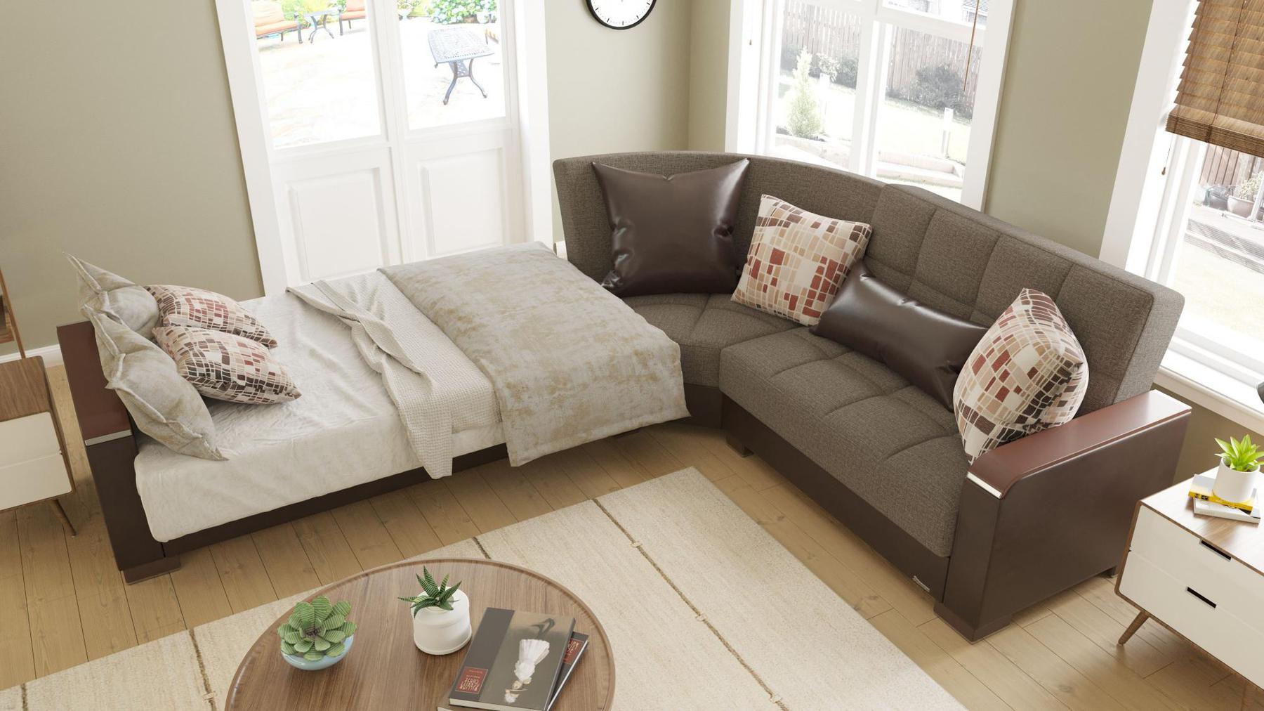 brown fabric sofa sectional bed