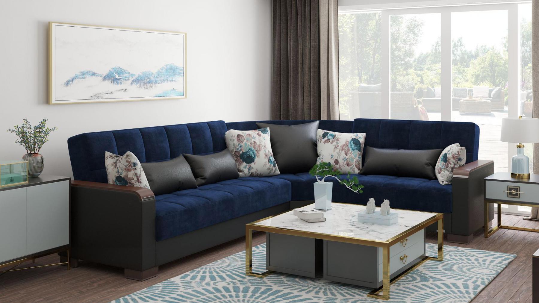 blue fabric sofa sectional