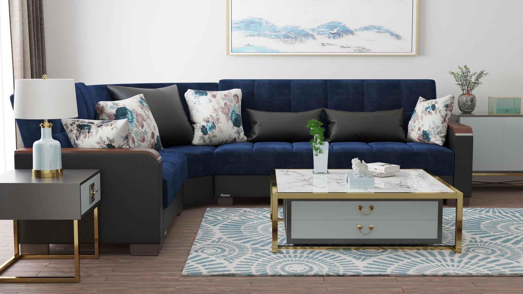 blue fabric sofa sectional