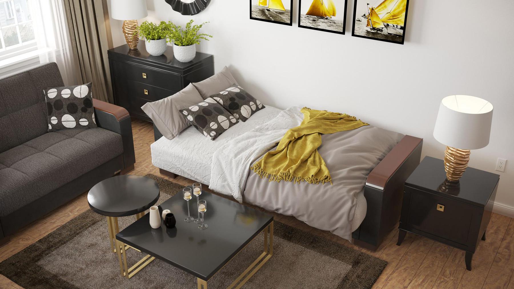 black fabric sofa bed