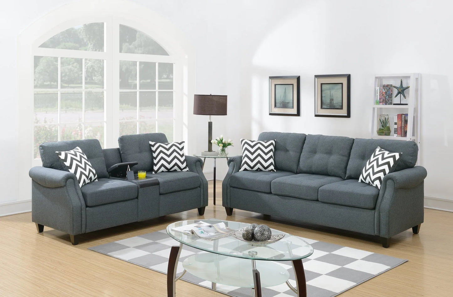 blue grey fabric sofa set