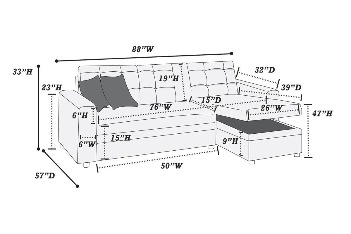 ash black fabric sofa sectional